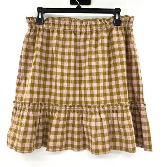 NWT Madewell Pull On Ruffled Tiered Mini Skirt Gingham Seersucker Women's Small - Picture 3 of 6
